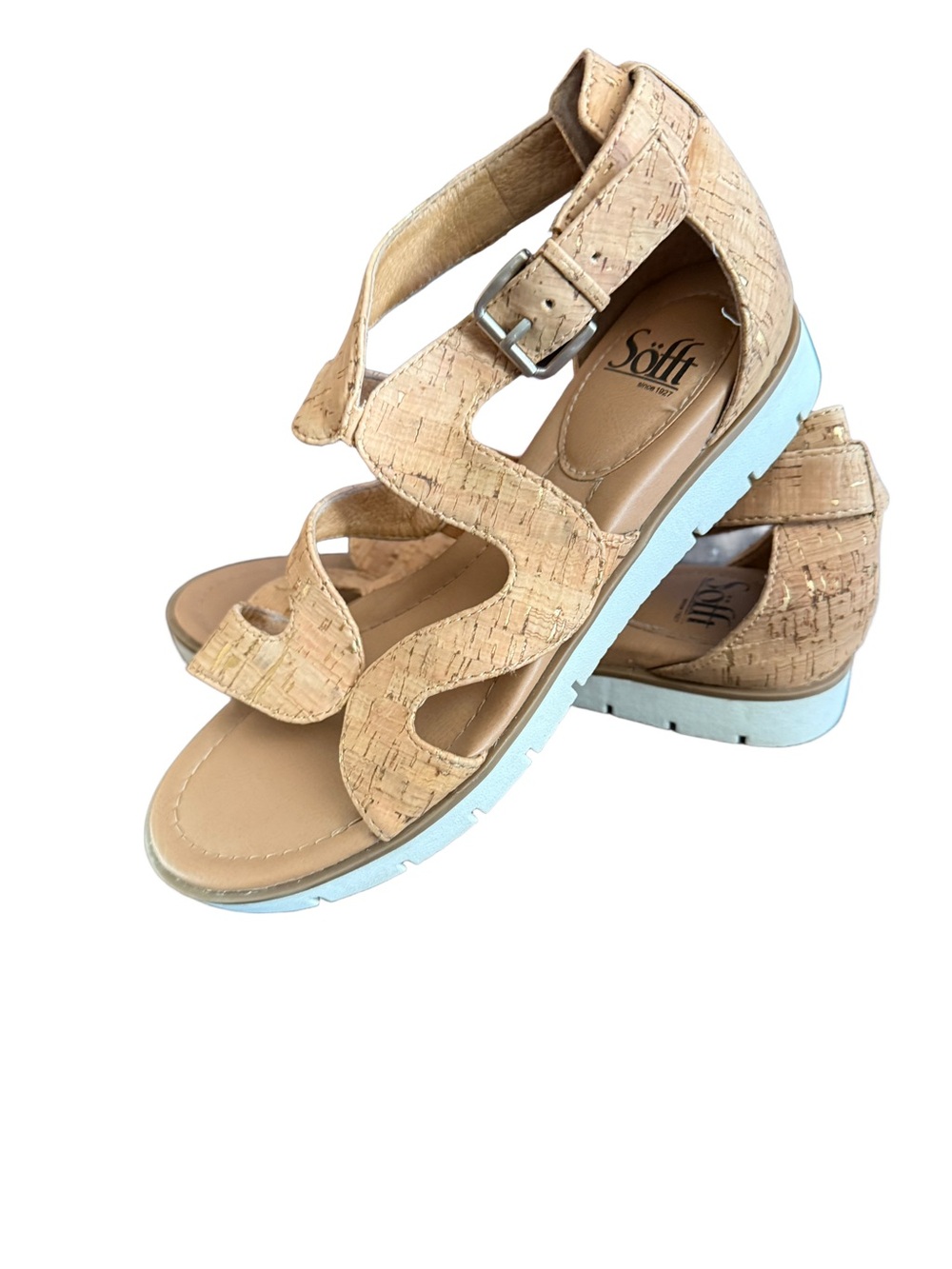 Sofft Mirabelle Cork Ankle Strap Buckle Open Toe Sandals Sz 8.5 M